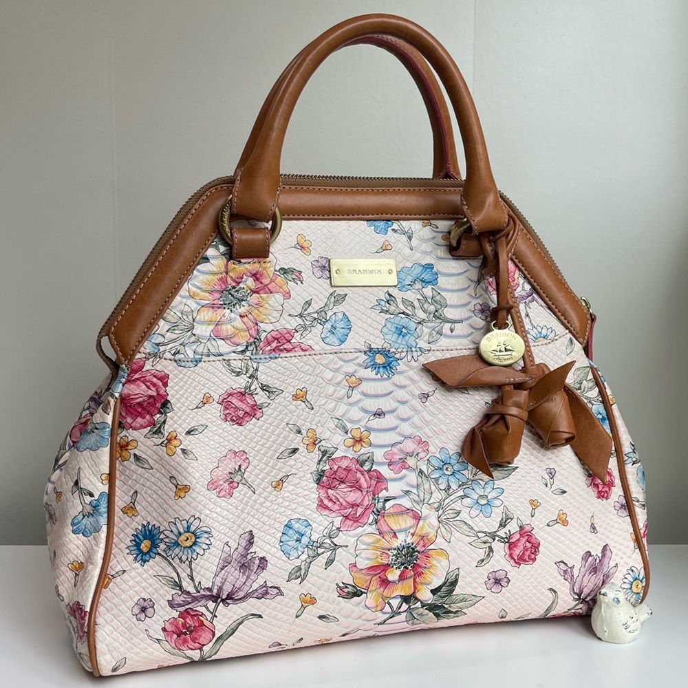 BRAHMIN LIGHT PINK OASIS FLORAL ELISA Satchel Super Rare & Hard To Find